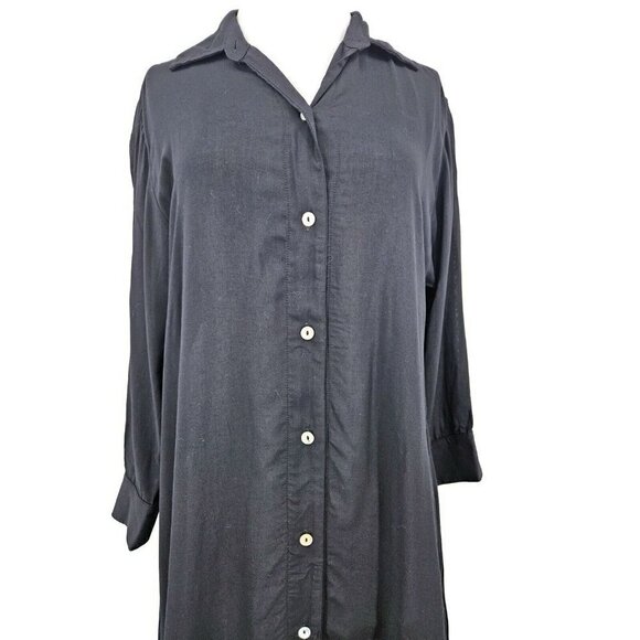 New Londre Button Down Shirt Dress Womens S/M Black Bamboo Rayon Cover Up - Picture 3 of 8
